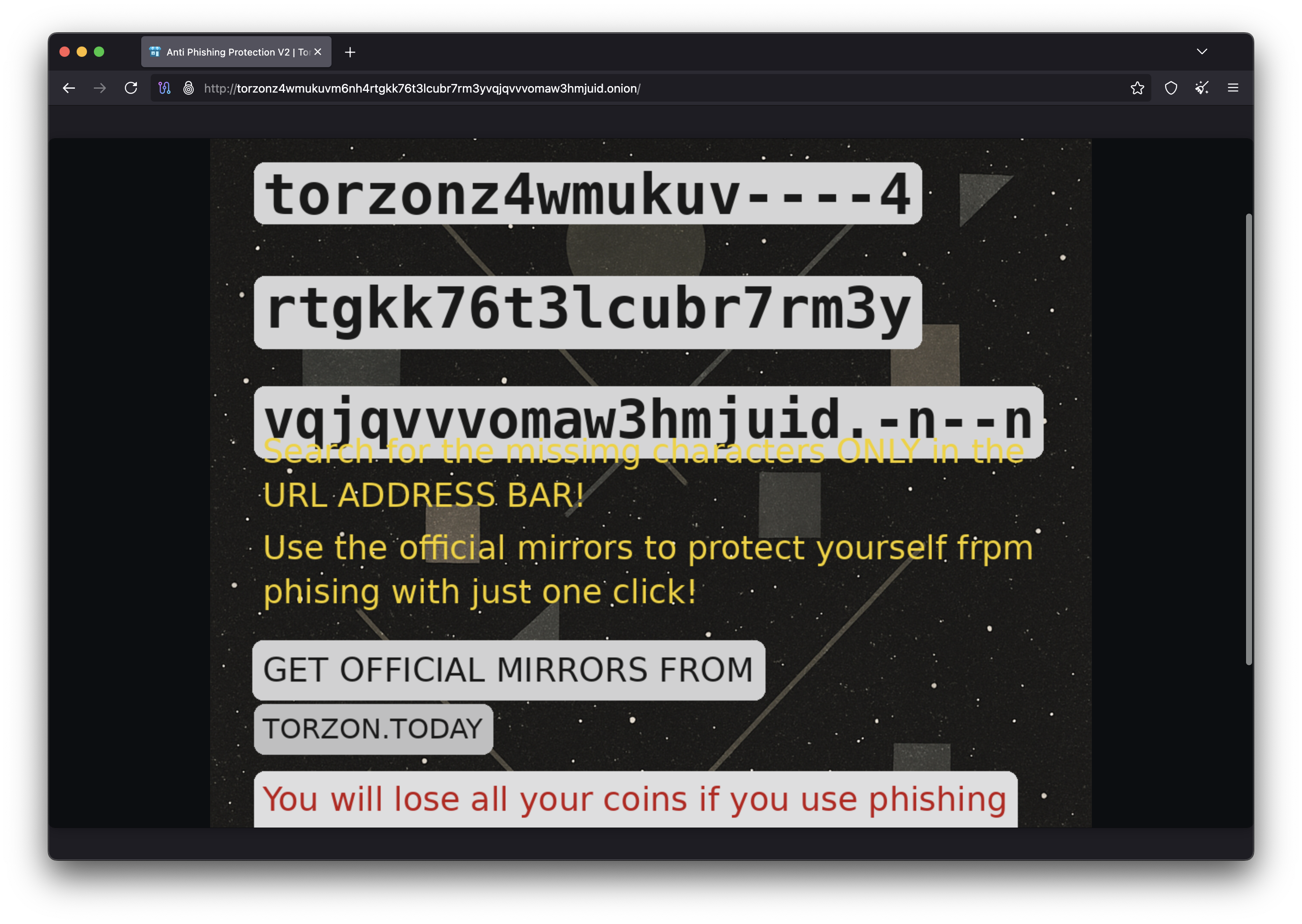 Torzon Market Anti-Phishing Protection - URL verification system